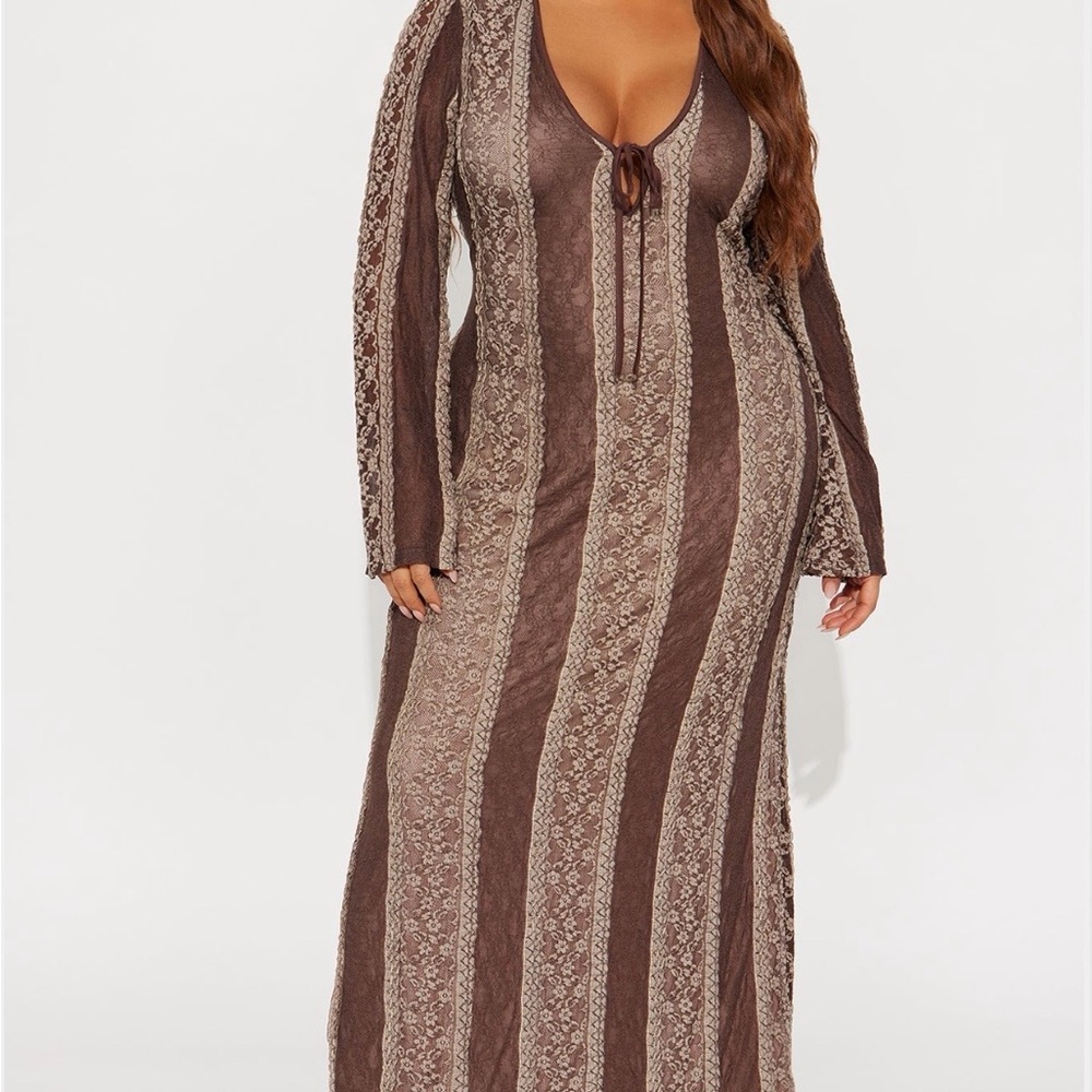 Brown and Tan Striped Maxi Dress